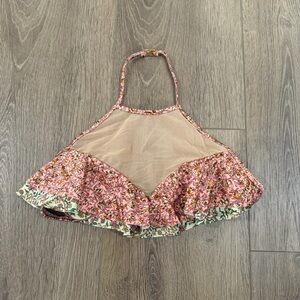 Zimmermann Mesh Floral Pink Green Halter Top 1